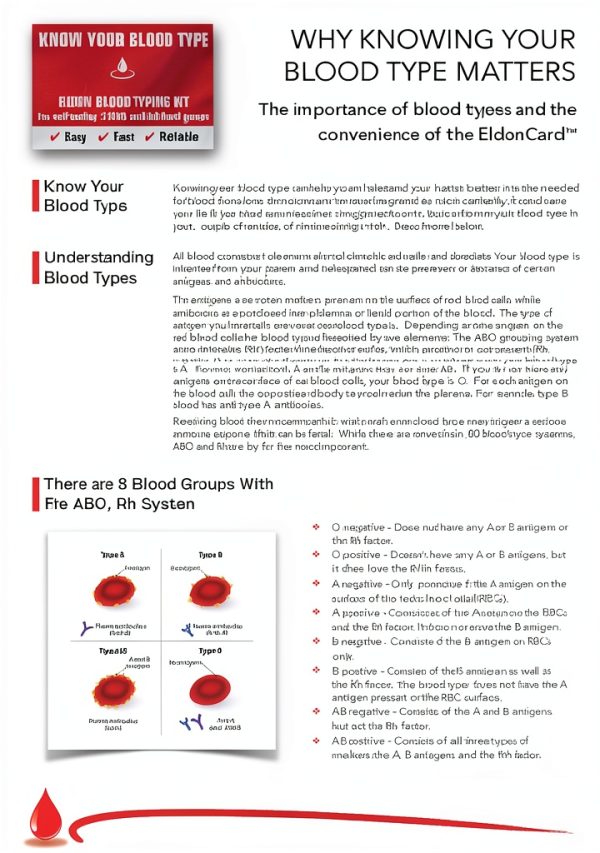 Eldoncard Blood Typing Kit, 2 Test Pack, Know Your Blood Type, Accurate Instant Home Testing, Determine A, O, B, Rhs-D Negative & Positive Groups-8